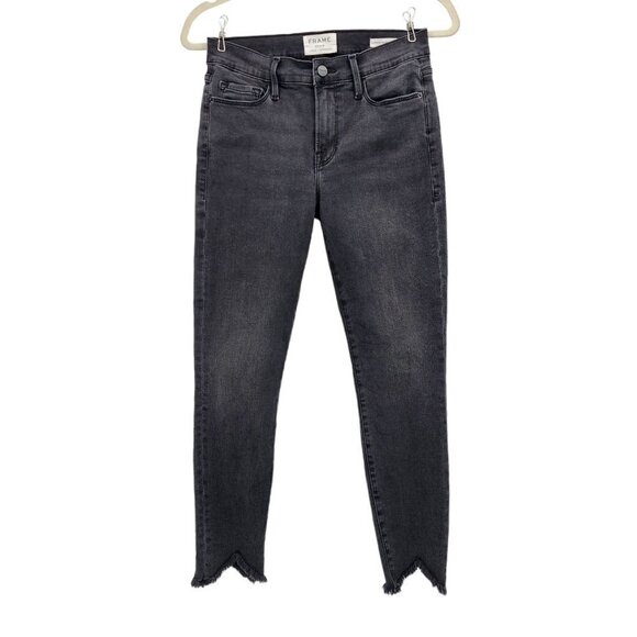 Frame Denim Le Skinny De Jeanne Crop Distressed Gray Jeans Womens 27 - Picture 1 of 9